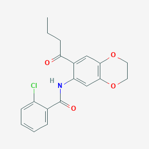 molecular formula C19H18ClNO4 B6083689 N-(7-butanoyl-2,3-dihydro-1,4-benzodioxin-6-yl)-2-chlorobenzamide 