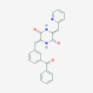 molecular formula C24H17N3O3 B608372 3-[(3-Benzoylphenyl)methylidene]-6-(pyridin-2-ylmethylidene)piperazine-2,5-dione CAS No. 1620692-60-5