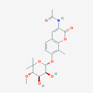 molecular formula C20H25NO8 B608396 N-[7-[(2S,3S,4R,5S)-3,4-dihydroxy-5-methoxy-6,6-dimethyloxan-2-yl]oxy-8-methyl-2-oxochromen-3-yl]acetamide CAS No. 956498-70-7