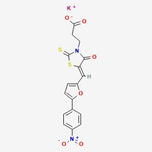 molecular formula C17H11KN2O6S2 B608405 potassium (Z)-3-(5-((5-(4-nitrophenyl)furan-2-yl)methylene)-4-oxo-2-thioxothiazolidin-3-yl)propanoate CAS No. 1956356-56-1