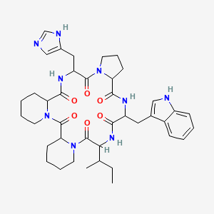 molecular formula C40H53N9O6 B608415 Cyclo(prolyl-tryptophyl-isoleucyl-pipecolyl-pipecolyl-histidyl) CAS No. 127819-96-9