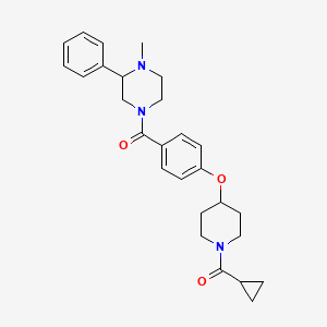 molecular formula C27H33N3O3 B6084598 Cyclopropyl-[4-[4-(4-methyl-3-phenylpiperazine-1-carbonyl)phenoxy]piperidin-1-yl]methanone 