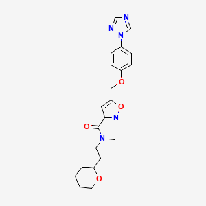 molecular formula C21H25N5O4 B6084676 N-methyl-N-[2-(tetrahydro-2H-pyran-2-yl)ethyl]-5-{[4-(1H-1,2,4-triazol-1-yl)phenoxy]methyl}-3-isoxazolecarboxamide 