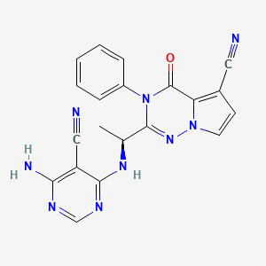 molecular formula C20H15N9O B608471 (S)-2-(1-((6-amino-5-cyanopyrimidin-4-yl)amino)ethyl)-4-oxo-3-phenyl-3,4-dihydropyrrolo[2,1-f][1,2,4]triazine-5-carbonitrile CAS No. 1403947-26-1