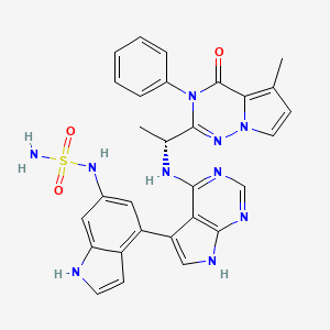 5-methyl-4-oxo-3-phenyl-2-[(1R)-1-[[5-[6-(sulfamoylamino)-1H-indol-4-yl]-7H-pyrrolo[2,3-d]pyrimidin-4-yl]amino]ethyl]pyrrolo[2,1-f][1,2,4]triazine