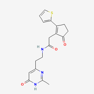 molecular formula C18H19N3O3S B6084732 N-[2-(2-methyl-6-oxo-1H-pyrimidin-4-yl)ethyl]-2-(5-oxo-2-thiophen-2-ylcyclopenten-1-yl)acetamide 