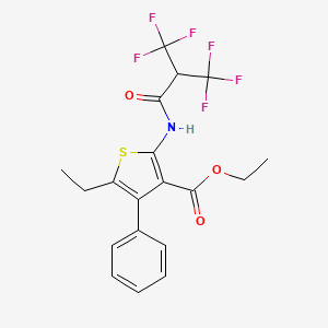 molecular formula C19H17F6NO3S B6084765 ETHYL 5-ETHYL-4-PHENYL-2-[3,3,3-TRIFLUORO-2-(TRIFLUOROMETHYL)PROPANAMIDO]THIOPHENE-3-CARBOXYLATE 