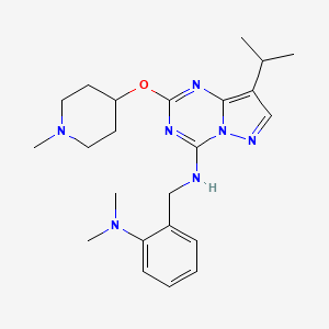 molecular formula C23H33N7O B608499 N-[[2-(dimethylamino)phenyl]methyl]-2-(1-methylpiperidin-4-yl)oxy-8-propan-2-ylpyrazolo[1,5-a][1,3,5]triazin-4-amine CAS No. 1453833-30-1