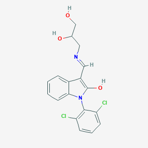 molecular formula C18H16Cl2N2O3 B060855 (Z)-1-(2',6'-Dichlorophenyl)-3-(beta,gamma-dihydroxypropyl)aminomethylene-2-indolinone CAS No. 172371-96-9