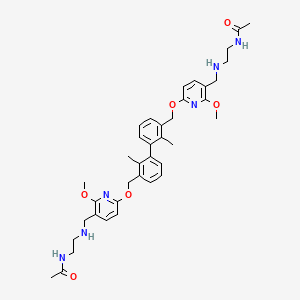 molecular formula C38H48N6O6 B608557 N-[2-[[6-[[3-[3-[[5-[(2-acetamidoethylamino)methyl]-6-methoxypyridin-2-yl]oxymethyl]-2-methylphenyl]-2-methylphenyl]methoxy]-2-methoxypyridin-3-yl]methylamino]ethyl]acetamide CAS No. 2182653-84-3