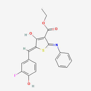 molecular formula C20H16INO4S B6085974 ETHYL 2-ANILINO-5-[(Z)-1-(4-HYDROXY-3-IODOPHENYL)METHYLIDENE]-4-OXO-3(4H)-THIOPHENECARBOXYLATE 