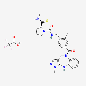 molecular formula C30H34F3N7O4S B608598 (S)-2-(Dimethylcarbamothioyl)-N-(2-methyl-4-(1-methyl-1,4,5,10-tetrahydrobenzo[b]pyrazolo[3,4-e][1,4]diazepine-5-carbonyl)benzyl)pyrrolidine-1-carboxamide 2,2,2-trifluoroacetate 