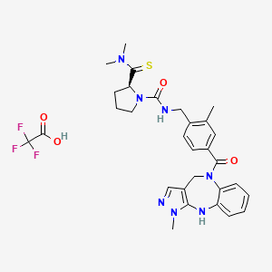 molecular formula C30H34F3N7O4S B608598 (S)-2-(Dimethylcarbamothioyl)-N-(2-methyl-4-(1-methyl-1,4,5,10-tetrahydrobenzo[b]pyrazolo[3,4-e][1,4]diazepine-5-carbonyl)benzyl)pyrrolidine-1-carboxamide 2,2,2-trifluoroacetate CAS No. 2245072-21-1