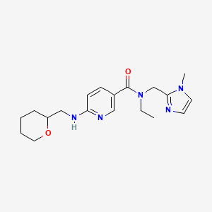 molecular formula C19H27N5O2 B6086090 N-ethyl-N-[(1-methylimidazol-2-yl)methyl]-6-(oxan-2-ylmethylamino)pyridine-3-carboxamide 