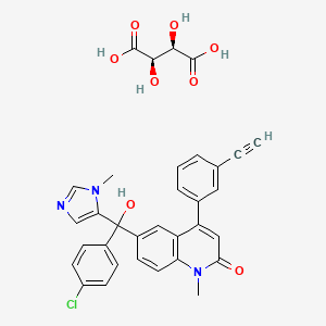 molecular formula C33H28ClN3O8 B608620 2(1H)-Quinolinone, 6-((4-chlorophenyl)hydroxy(1-methyl-1H-imidazol-5-yl)methyl)-4-(3-ethynylphenyl)-1-methyl- CAS No. 439153-64-7