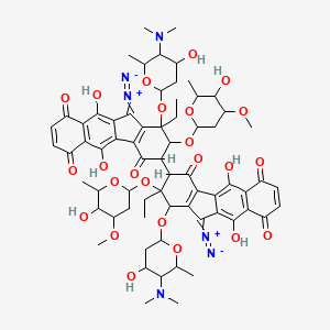 molecular formula C68H82N6O24 B608624 11-Diazo-3-[11-diazo-1-[5-(dimethylamino)-4-hydroxy-6-methyloxan-2-yl]oxy-2-ethyl-5,10-dihydroxy-2-(5-hydroxy-4-methoxy-6-methyloxan-2-yl)oxy-4,6,9-trioxo-1,3-dihydrobenzo[b]fluoren-3-yl]-1-[5-(dimethylamino)-4-hydroxy-6-methyloxan-2-yl]oxy-1-ethyl-5,10-dihydroxy-2-(5-hydroxy-4-methoxy-6-methyloxan-2-yl)oxy-2,3-dihydrobenzo[b]fluorene-4,6,9-trione CAS No. 349662-86-8