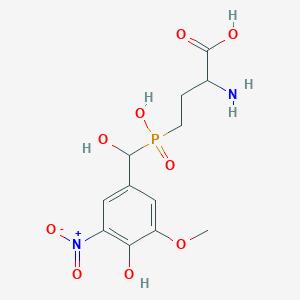 molecular formula C12H17N2O9P B608660 2-Amino-4-[hydroxy-[hydroxy-(4-hydroxy-3-methoxy-5-nitrophenyl)methyl]phosphoryl]butanoic acid CAS No. 936234-43-4