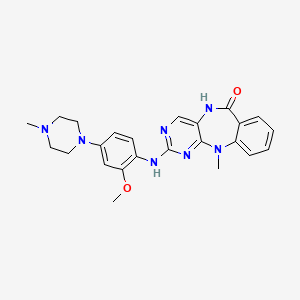 molecular formula C24H27N7O2 B608692 6H-Pyrimido[4,5-b][1,4]benzodiazepin-6-one, 5,11-dihydro-2-[[2-methoxy-4-(4-methyl-1-piperazinyl)phenyl]amino]-11-methyl- CAS No. 1234480-46-6