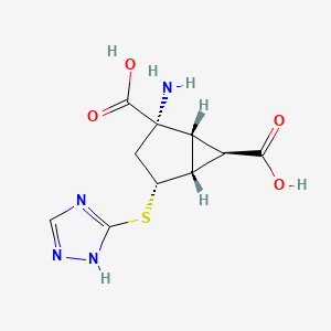 molecular formula C10H12N4O4S B608721 (1r,2s,4r,5r,6r)-2-Amino-4-(1h-1,2,4-Triazol-3-Ylsulfanyl)bicyclo[3.1.0]hexane-2,6-Dicarboxylic Acid CAS No. 1311385-20-2