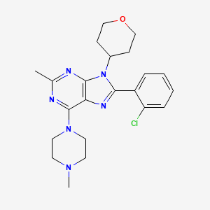 molecular formula C22H27ClN6O B608722 8-(2-Chlorophenyl)-2-methyl-6-(4-methylpiperazin-1-yl)-9-(tetrahydro-2H-pyran-4-yl)-9H-purine CAS No. 1231220-79-3