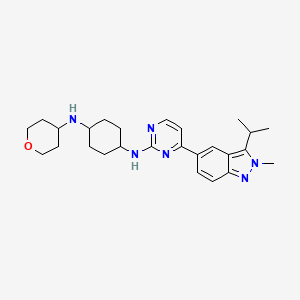 molecular formula C26H36N6O B608723 4-N-[4-(2-methyl-3-propan-2-ylindazol-5-yl)pyrimidin-2-yl]-1-N-(oxan-4-yl)cyclohexane-1,4-diamine CAS No. 1619903-54-6