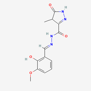 molecular formula C13H14N4O4 B6087253 N-[(E)-(2-hydroxy-3-methoxyphenyl)methylideneamino]-4-methyl-5-oxo-1,4-dihydropyrazole-3-carboxamide 