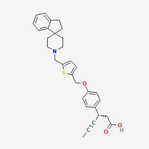 molecular formula C31H33NO3 B608726 (3S)-3-[4-[[5-(spiro[1,2-dihydroindene-3,4'-piperidine]-1'-ylmethyl)thiophen-2-yl]methoxy]phenyl]hex-4-ynoic acid CAS No. 1309435-78-6