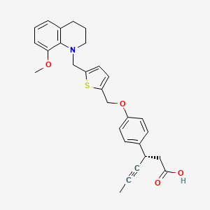 molecular formula C28H29NO4S B608727 (S)-3-(4-((5-((8-Methoxy-3,4-dihydroquinolin-1(2H)-yl)methyl)thiophen-2-yl)methoxy)phenyl)hex-4-ynoic acid CAS No. 1423018-12-5