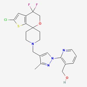 molecular formula C22H23ClF2N4O2S B608728 (2-(4-((2-Chloro-4,4-difluoro-spiro(5H-thieno(2,3-C)pyran-7,4'-piperidine)-1'-yl)methyl)-3-methyl-pyrazol-1-yl)-3-pyridyl)methanol CAS No. 1307245-86-8