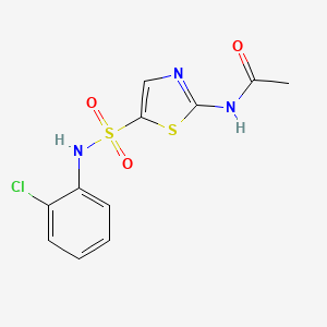 molecular formula C11H10ClN3O3S2 B6087386 N-[5-[(2-chlorophenyl)sulfamoyl]-1,3-thiazol-2-yl]acetamide 