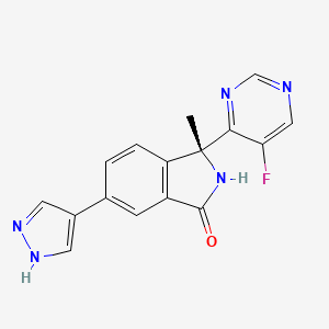 molecular formula C16H12FN5O B608739 (3R)-3-(5-氟嘧啶-4-基)-3-甲基-6-(1H-吡唑-4-基)-2H-异吲哚-1-酮 CAS No. 1627696-51-8