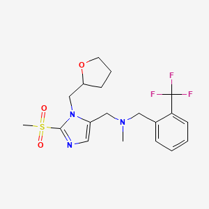 molecular formula C19H24F3N3O3S B6087393 N-methyl-N-[[2-methylsulfonyl-3-(oxolan-2-ylmethyl)imidazol-4-yl]methyl]-1-[2-(trifluoromethyl)phenyl]methanamine 