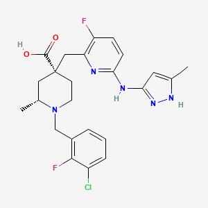 molecular formula C24H26ClF2N5O2 B608743 (2R,4R)-1-(3-氯-2-氟苄基)-4-((3-氟-6-((5-甲基-1H-吡唑-3-基)氨基)吡啶-2-基)甲基)-2-甲基哌啶-4-羧酸 CAS No. 1919888-06-4