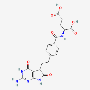 molecular formula C20H21N5O7 B608744 N-[4-[2-(2-Amino-4,5,6,7-tetrahydro-4,6-dioxo-1H-pyrrolo[2,3-d]pyrimidin-5-yl)ethyl]benzoyl]-L-glutamic Acid CAS No. 193281-00-4