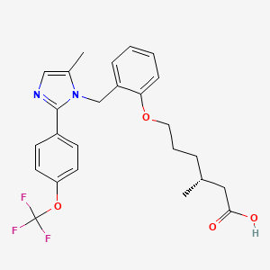 molecular formula C25H27F3N2O4 B608797 (R)-3-甲基-6-(2-((5-甲基-2-(4-(三氟甲氧基)苯基)-1H-咪唑-1-基)甲基)苯氧基)己酸 CAS No. 2095128-17-7