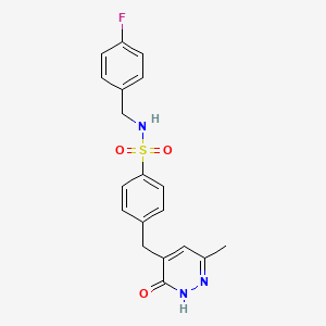 molecular formula C19H18FN3O3S B6088154 N-[(4-Fluorophenyl)methyl]-4-[(6-methyl-3-oxo-2,3-dihydropyridazin-4-YL)methyl]benzene-1-sulfonamide 