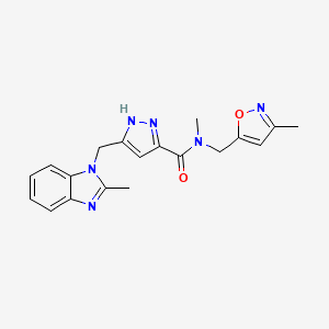 molecular formula C19H20N6O2 B6088774 N-methyl-5-[(2-methylbenzimidazol-1-yl)methyl]-N-[(3-methyl-1,2-oxazol-5-yl)methyl]-1H-pyrazole-3-carboxamide 