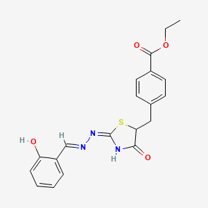 molecular formula C20H19N3O4S B6089223 ethyl 4-[[(2E)-2-[(E)-(2-hydroxyphenyl)methylidenehydrazinylidene]-4-oxo-1,3-thiazolidin-5-yl]methyl]benzoate 