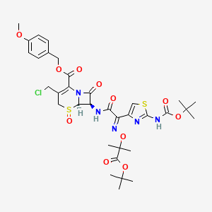 molecular formula C34H42ClN5O11S2 B608936 (6R,7R)-4-甲氧基苄基 7-((Z)-2-(((1-(叔丁氧基)-2-甲基-1-氧代丙烷-2-基)氧基)亚氨基)-2-(2-((叔丁氧基羰基)氨基)噻唑-4-基)乙酰氨基)-3-(氯甲基)-8-氧代-5-硫杂-1-氮杂双环[4.2.0]辛-2-烯-2-羧酸酯 5-氧化物 CAS No. 137171-80-3