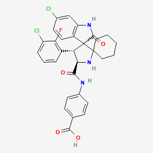 molecular formula C30H26Cl2FN3O4 B609015 4-((3'R,4'S,5'R)-6''-Chloro-4'-(3-chloro-2-fluorophenyl)-2''-oxodispiro[cyclohexane-1,2'-pyrrolidine-3',3''-indoline]-5'-carboxamido)benzoic acid CAS No. 1410737-34-6