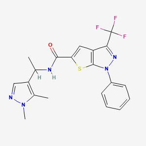 molecular formula C20H18F3N5OS B6090324 N~5~-[1-(1,5-DIMETHYL-1H-PYRAZOL-4-YL)ETHYL]-1-PHENYL-3-(TRIFLUOROMETHYL)-1H-THIENO[2,3-C]PYRAZOLE-5-CARBOXAMIDE 