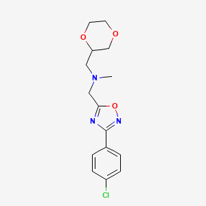 molecular formula C15H18ClN3O3 B6090344 N-[[3-(4-chlorophenyl)-1,2,4-oxadiazol-5-yl]methyl]-1-(1,4-dioxan-2-yl)-N-methylmethanamine 