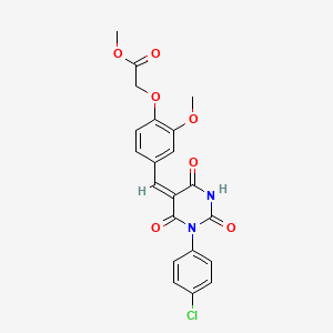 molecular formula C21H17ClN2O7 B6090508 methyl (4-{(E)-[1-(4-chlorophenyl)-2,4,6-trioxotetrahydropyrimidin-5(2H)-ylidene]methyl}-2-methoxyphenoxy)acetate 