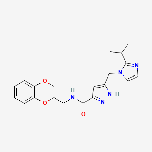 molecular formula C20H23N5O3 B6090549 N-(2,3-dihydro-1,4-benzodioxin-3-ylmethyl)-5-[(2-propan-2-ylimidazol-1-yl)methyl]-1H-pyrazole-3-carboxamide 
