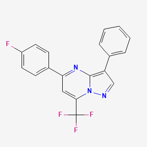 molecular formula C19H11F4N3 B6091065 5-(4-fluorophenyl)-3-phenyl-7-(trifluoromethyl)pyrazolo[1,5-a]pyrimidine 