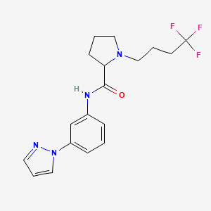molecular formula C18H21F3N4O B6091073 N-[3-(1H-pyrazol-1-yl)phenyl]-1-(4,4,4-trifluorobutyl)prolinamide 