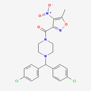 molecular formula C22H20Cl2N4O4 B609125 [4-[Bis(4-chlorophenyl)methyl]piperazin-1-yl]-(5-methyl-4-nitro-1,2-oxazol-3-yl)methanone CAS No. 1360705-96-9