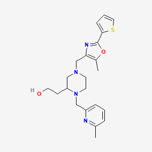 molecular formula C22H28N4O2S B6091387 2-(1-[(6-methyl-2-pyridinyl)methyl]-4-{[5-methyl-2-(2-thienyl)-1,3-oxazol-4-yl]methyl}-2-piperazinyl)ethanol 