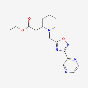 molecular formula C16H21N5O3 B6091741 ethyl (1-{[3-(2-pyrazinyl)-1,2,4-oxadiazol-5-yl]methyl}-2-piperidinyl)acetate 