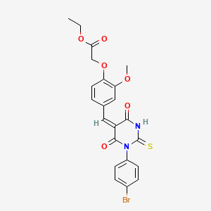 molecular formula C22H19BrN2O6S B6091819 Ethyl 2-(4-{[(5E)-1-(4-bromophenyl)-4,6-dioxo-2-sulfanylidene-1,3-diazinan-5-ylidene]methyl}-2-methoxyphenoxy)acetate 